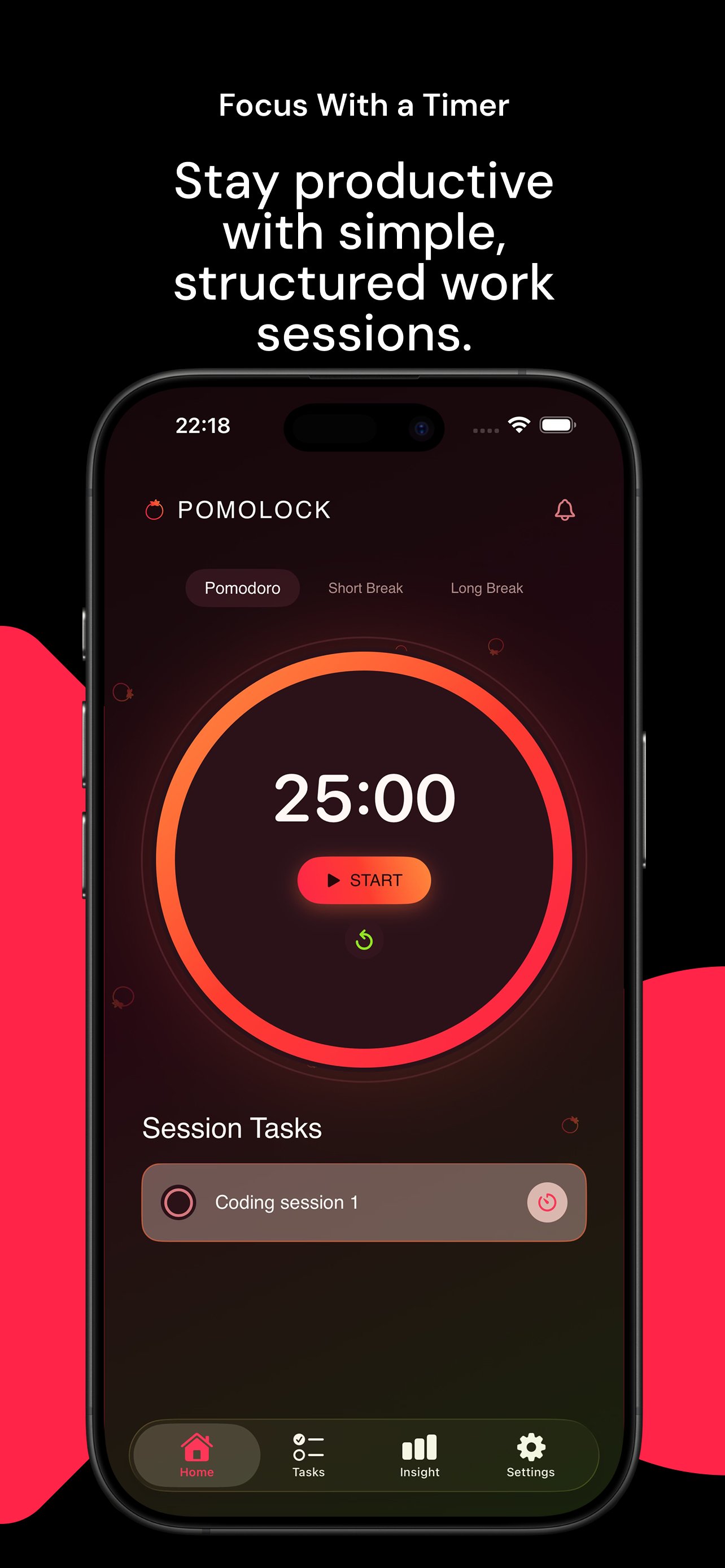 POMOLOCK Pomodoro focus timer screen